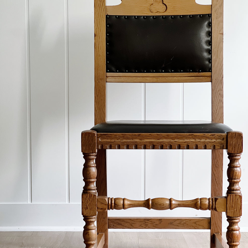 Vintage black leather wood chair