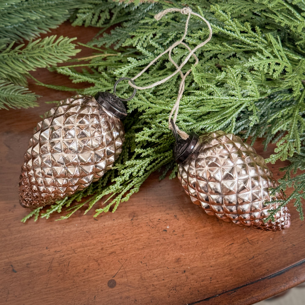 Mercury glass pinecone ornament.