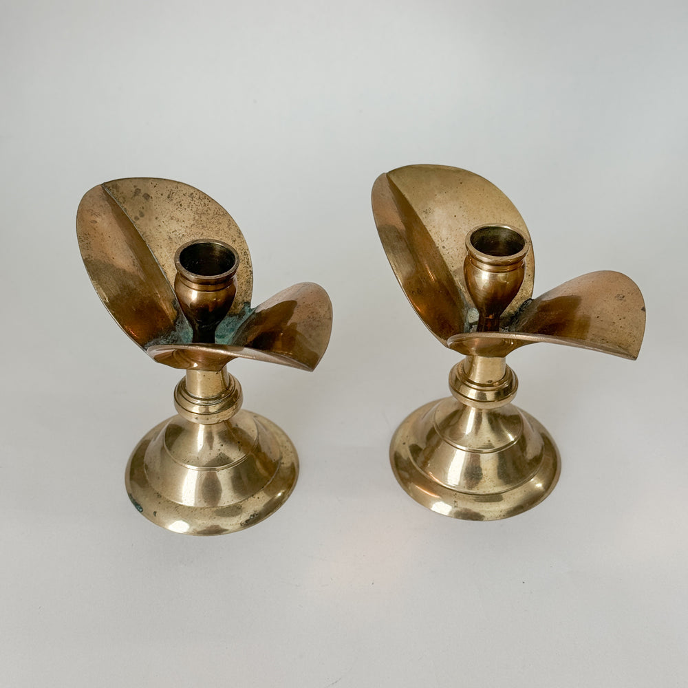 Vintage Brass Tulip Taper Holders.