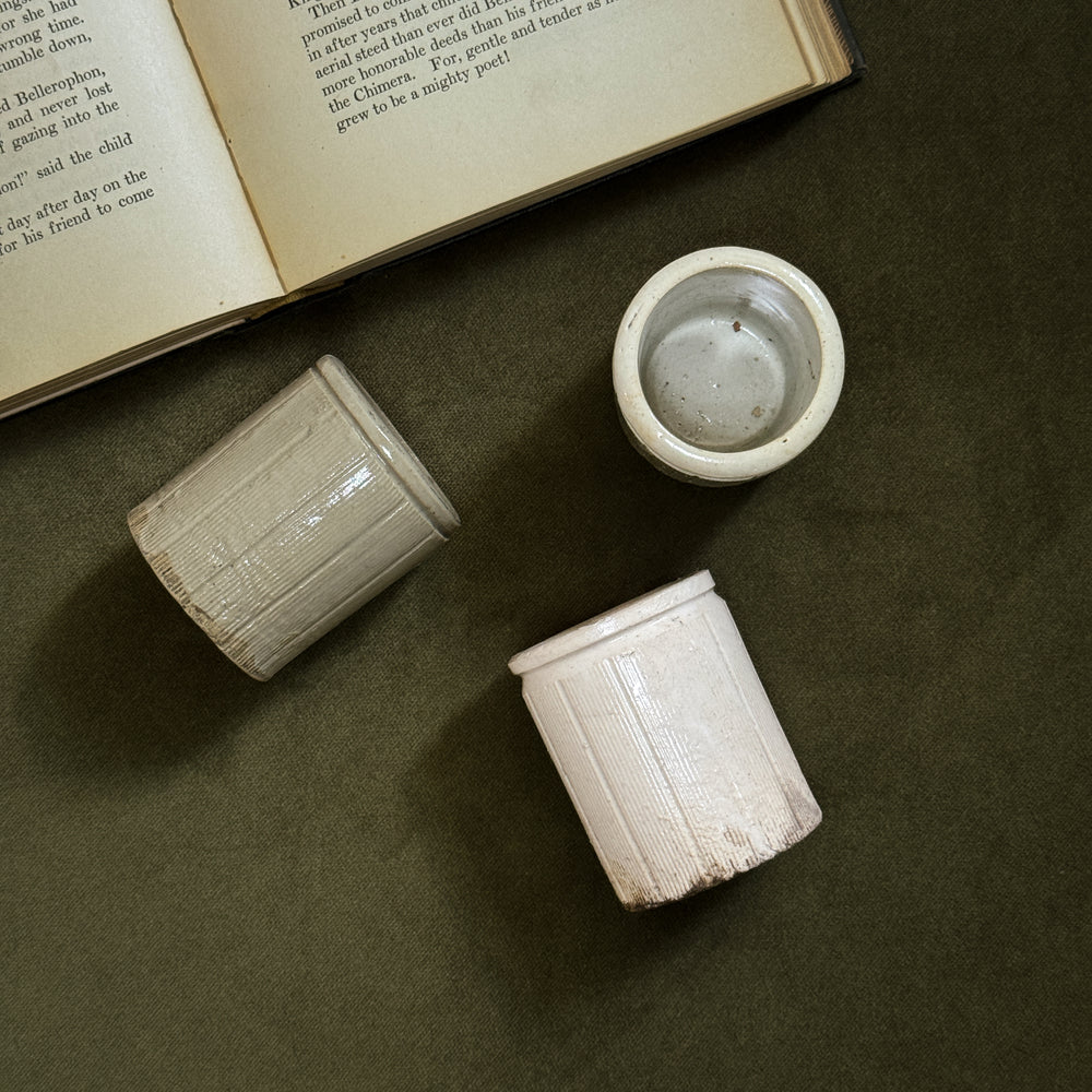 Antique stoneware xsmall marmalade crock jar.