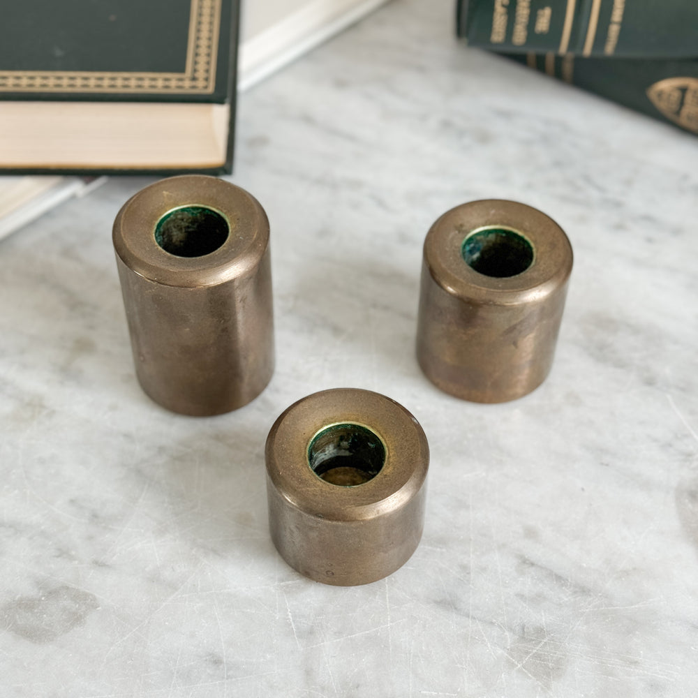Vintage Turned Brass Taper Set