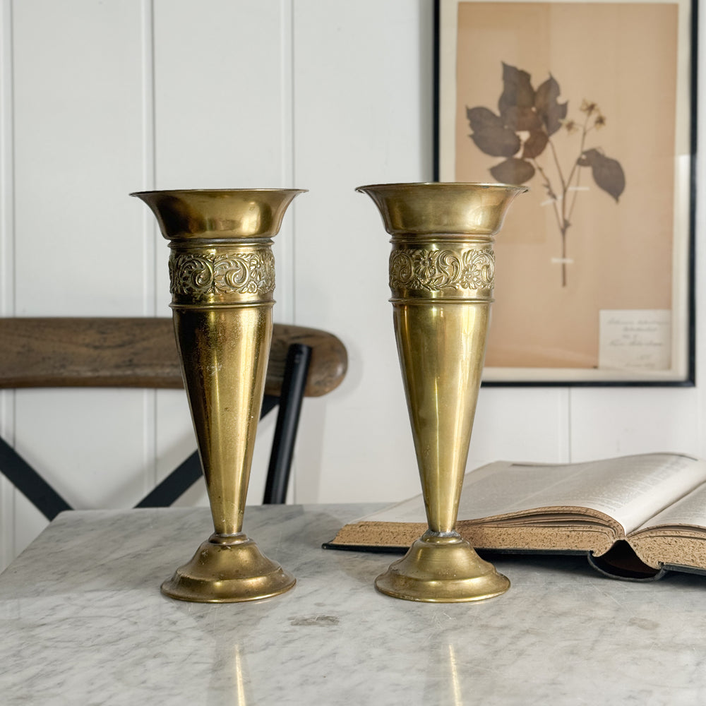 Vintage brass tapered vase.