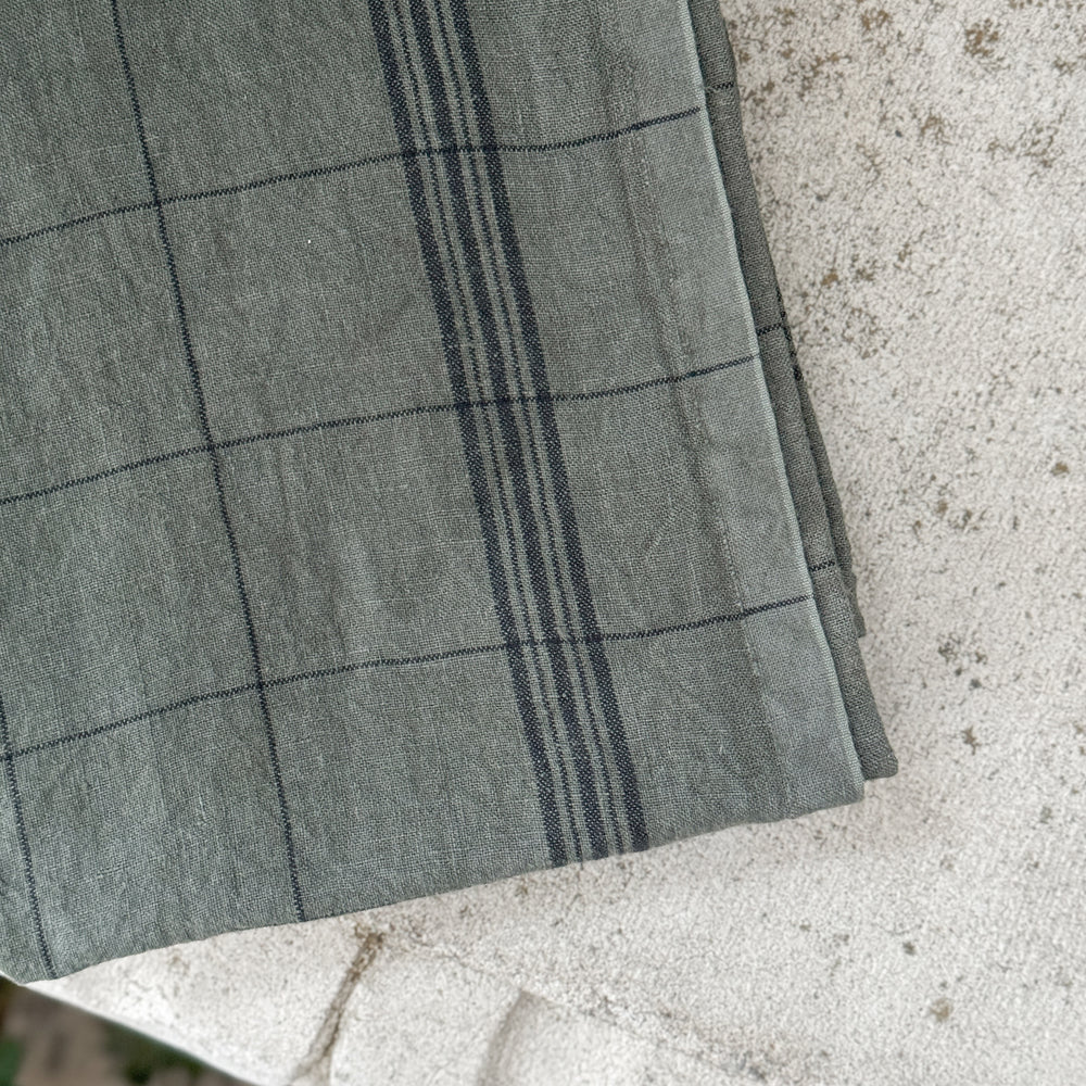 Linen Tea Towel - Green Grid.