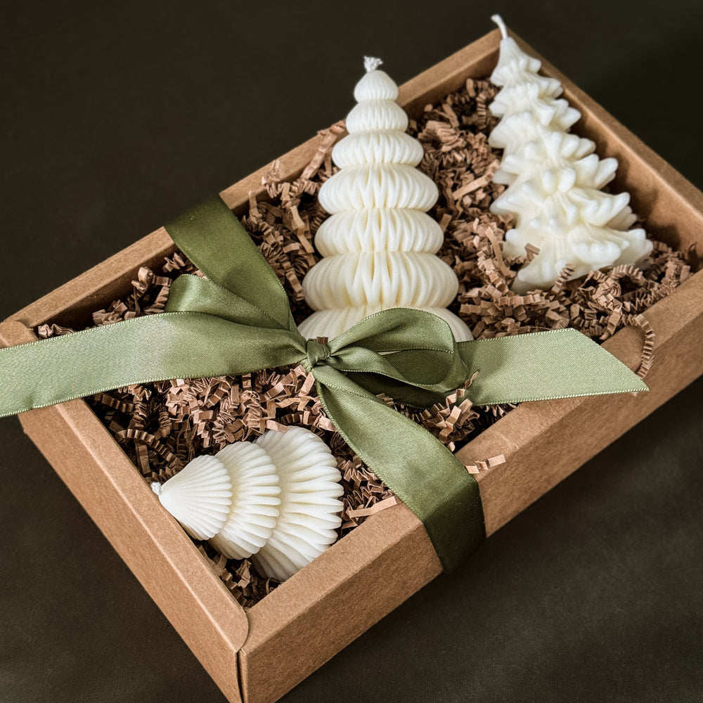 Christmas Tree Candle Trio with Gift Box