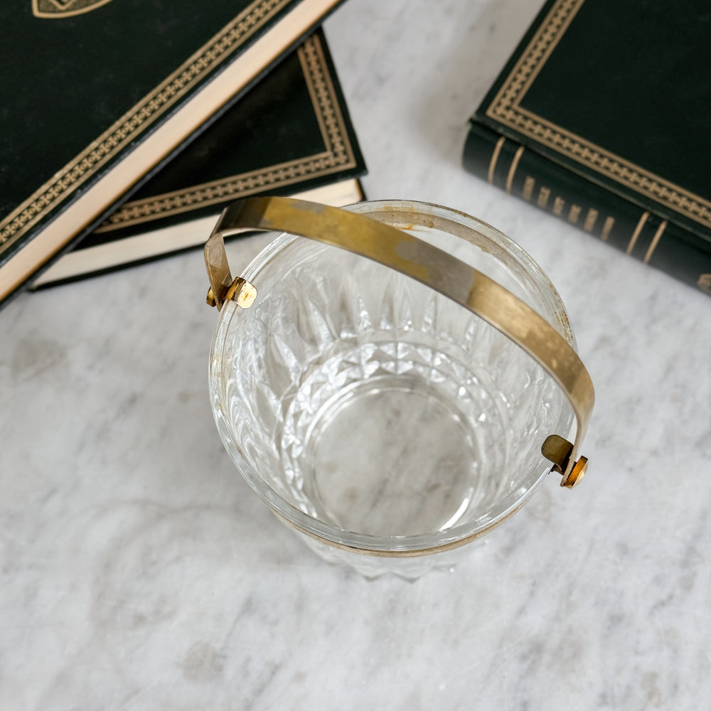 Vintage Crystal and gold metal ice bucket