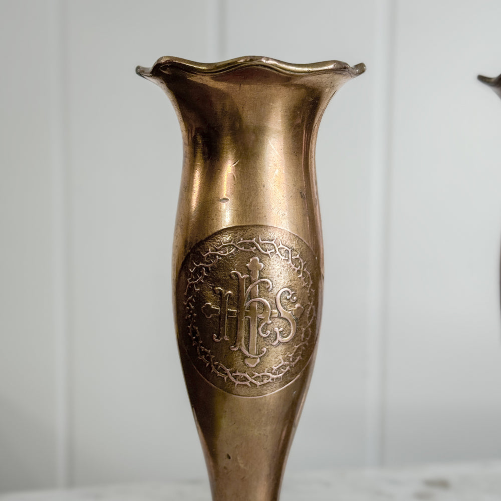 Vintage brass tapered vase