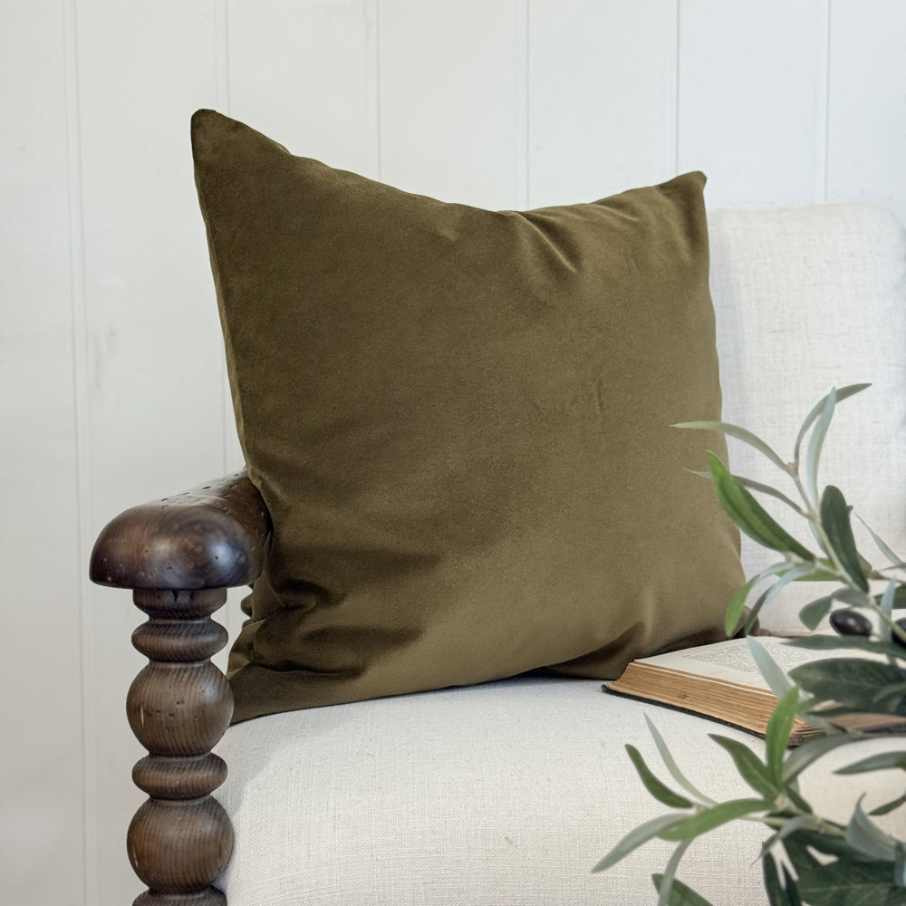 Olive Green 22" Velvet Pillow Cover