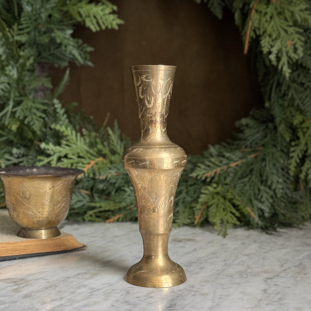 Vintage Brass Pot and Vase Pair