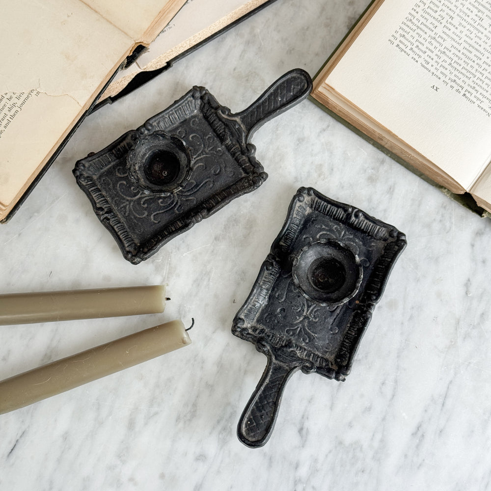 Vintage Black Cast Iron Taper Candle Holders