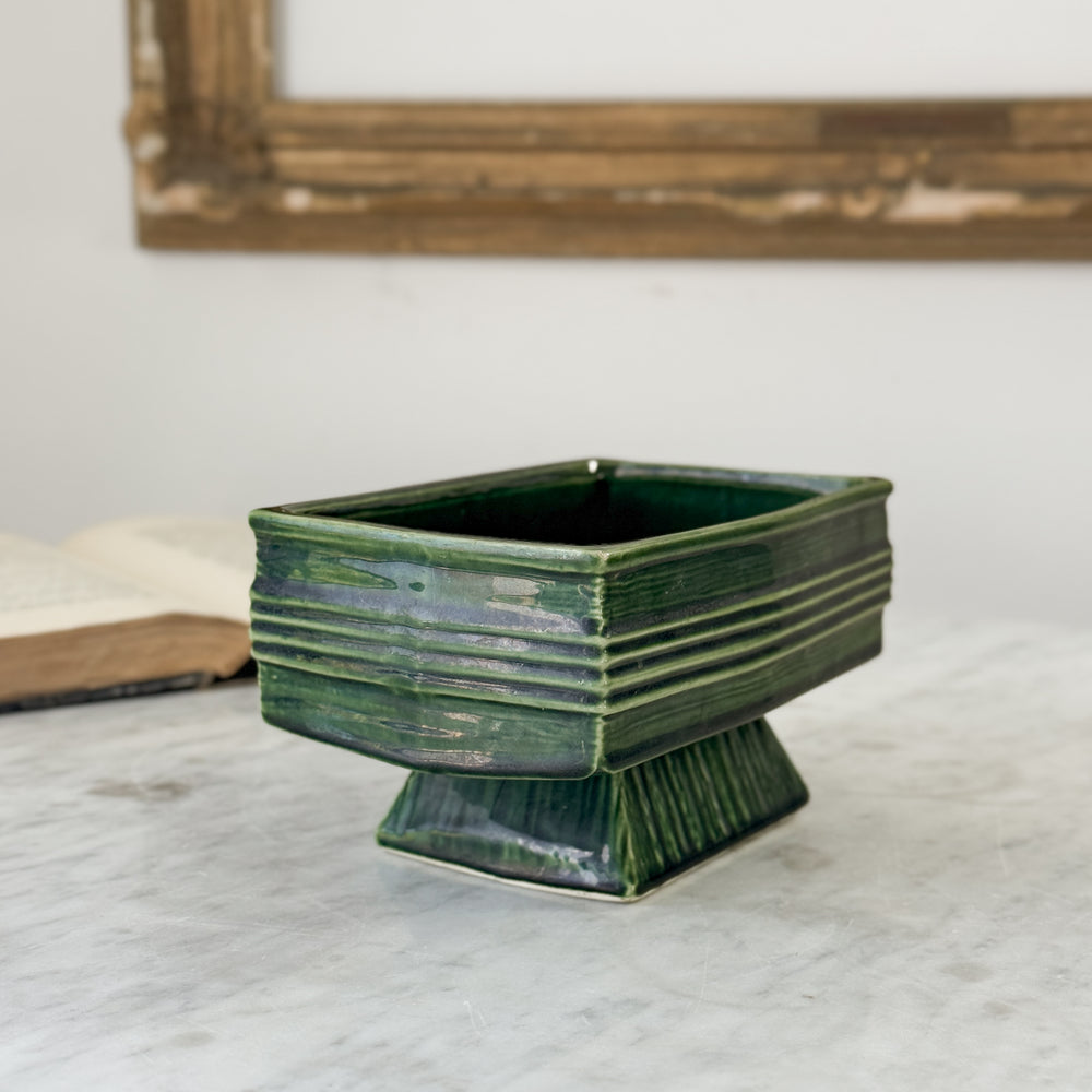 Vintage green footed pottery planter.