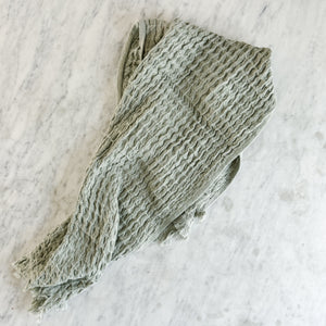 Olive Grey Waffle Knit Hand Towel.