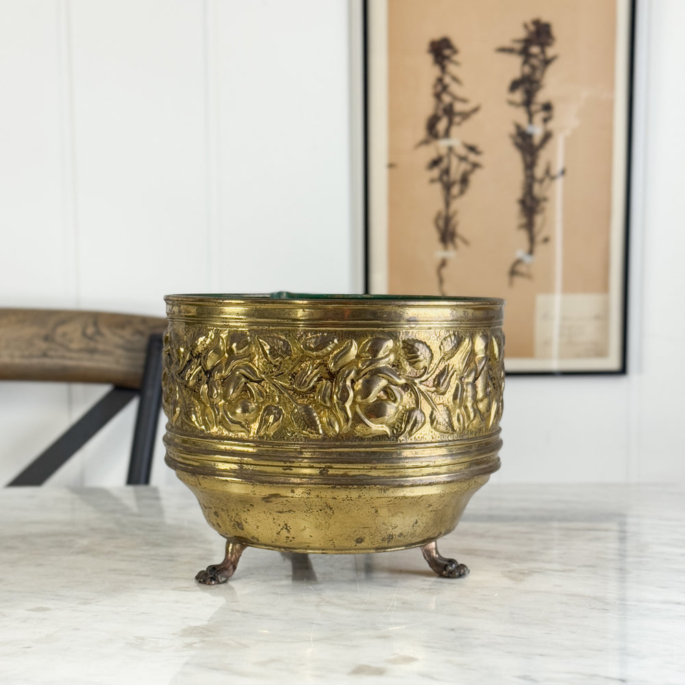 Vintage Raised English Brass Flower pot
