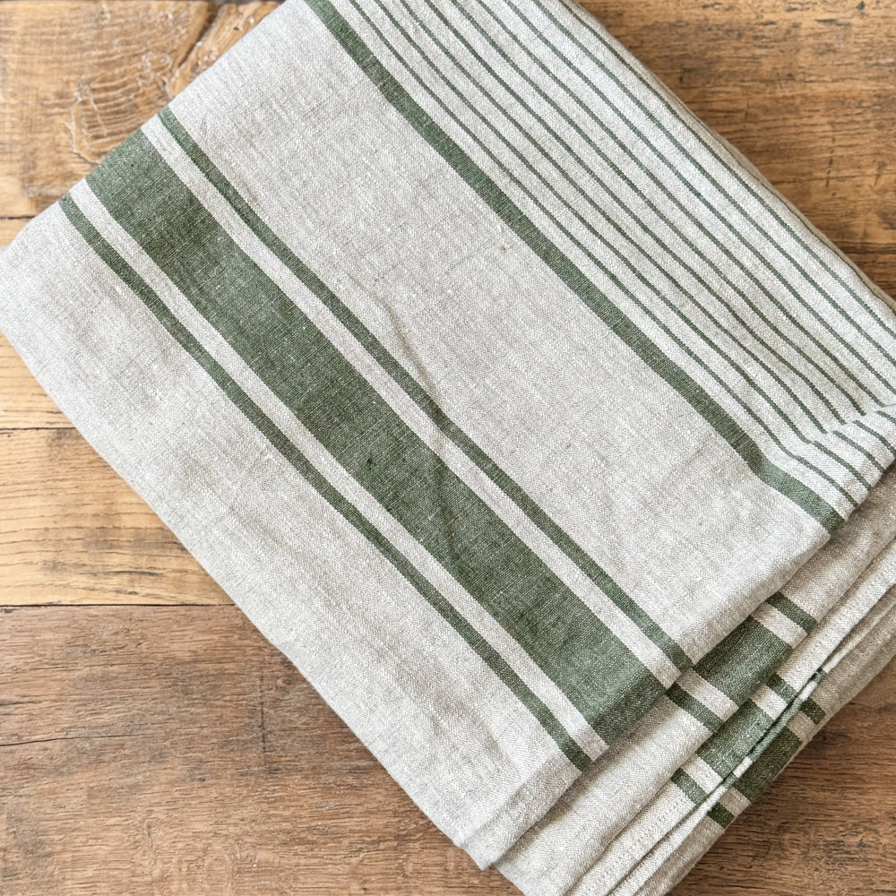 Provence Green Stripe Linen Table Cloth