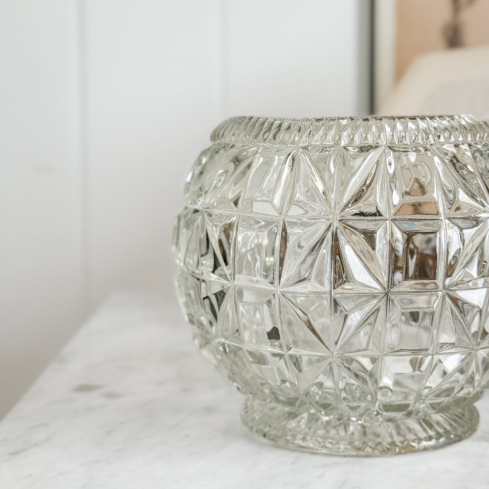 Vintage cut glass bowl geometric pattern.