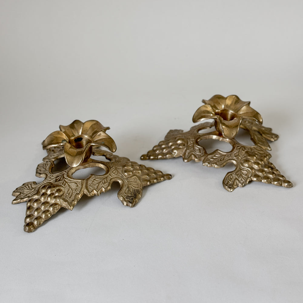 Vintage Brass Grape Taper candle pair.