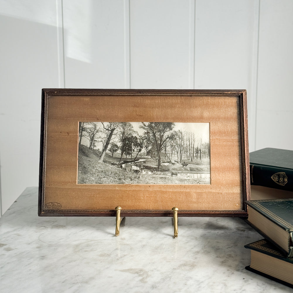 Vintage Wooden Framed River Cattle Print.