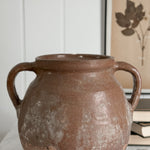 Vintage Double Handle Brown Pottery Vase.