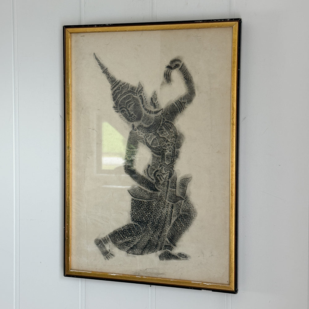 Vintage buddha charcoal etching print