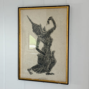 Vintage buddha charcoal etching print