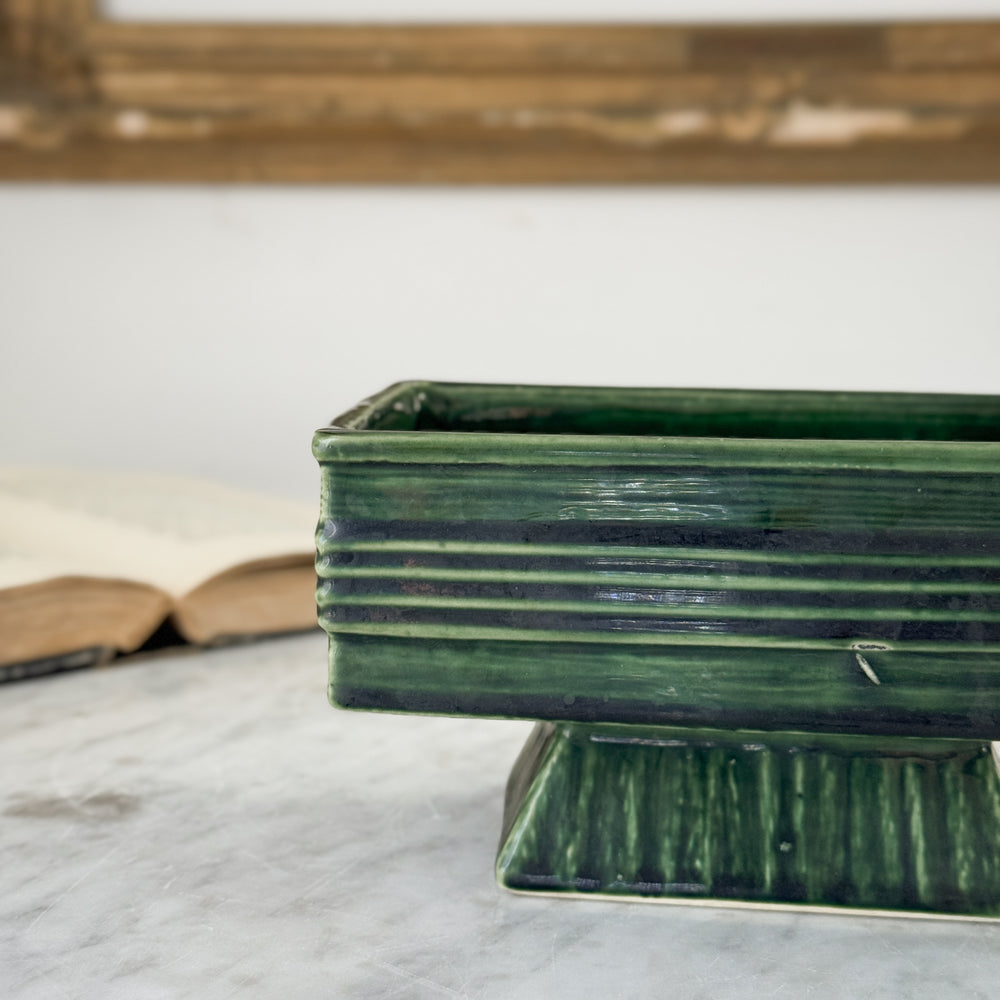 Vintage green footed pottery planter.