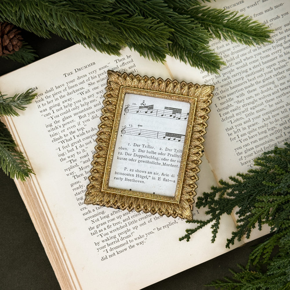 Antiqued Gold Feathered Frame.