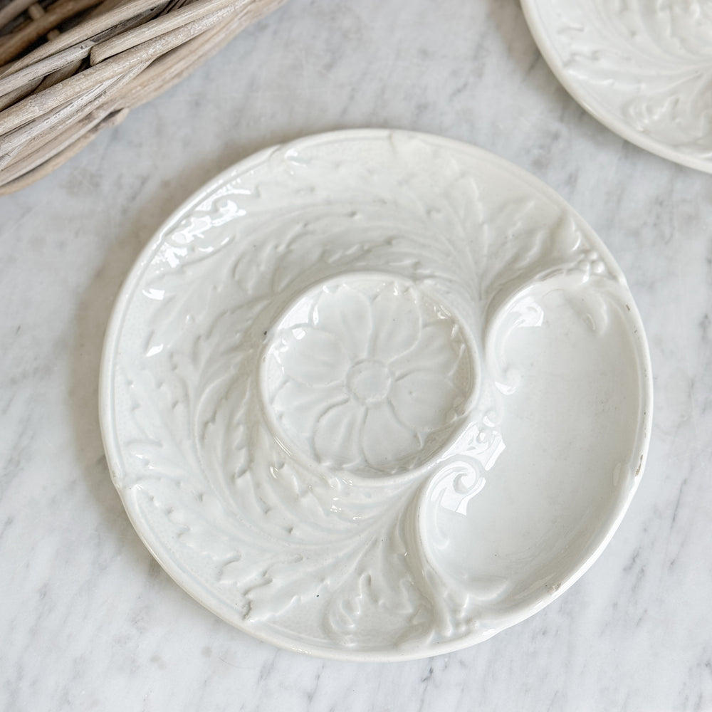 Antique white ironstone oyster plate - FRANCE