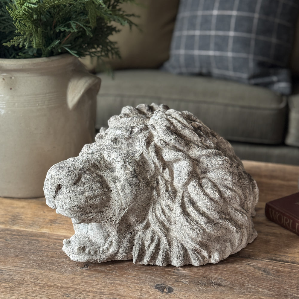 Vintage concrete lion head.