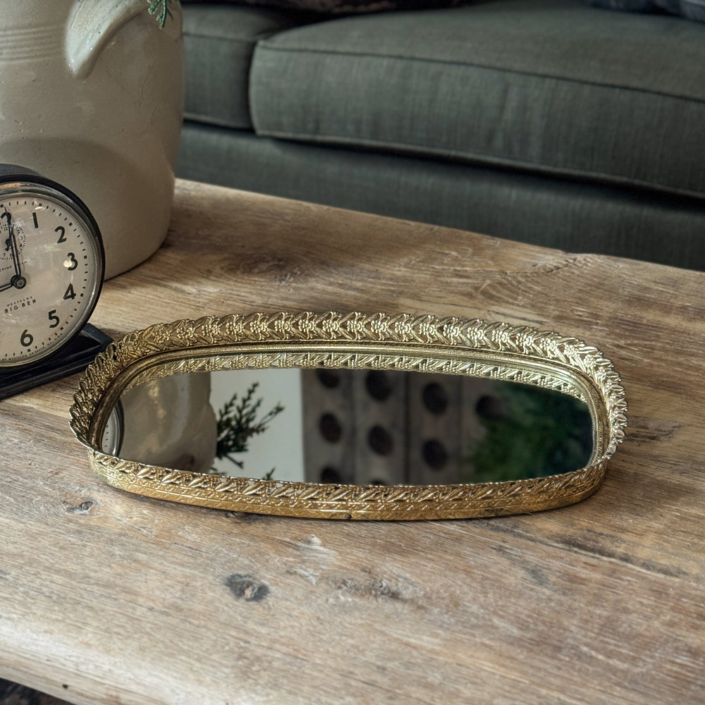 Vintage rectangle vanity mirror tray.