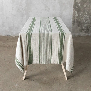 Provence Green Stripe Linen Table Cloth