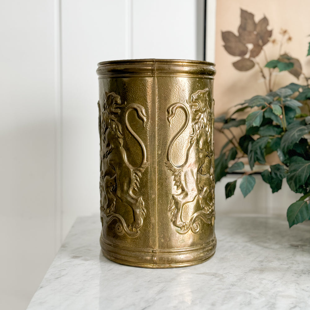 Vintage Brass Oval Tall Planter.