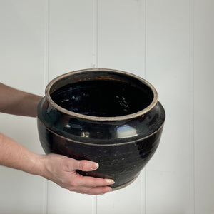 Vintage Brown Glazed Pottery Bowl.