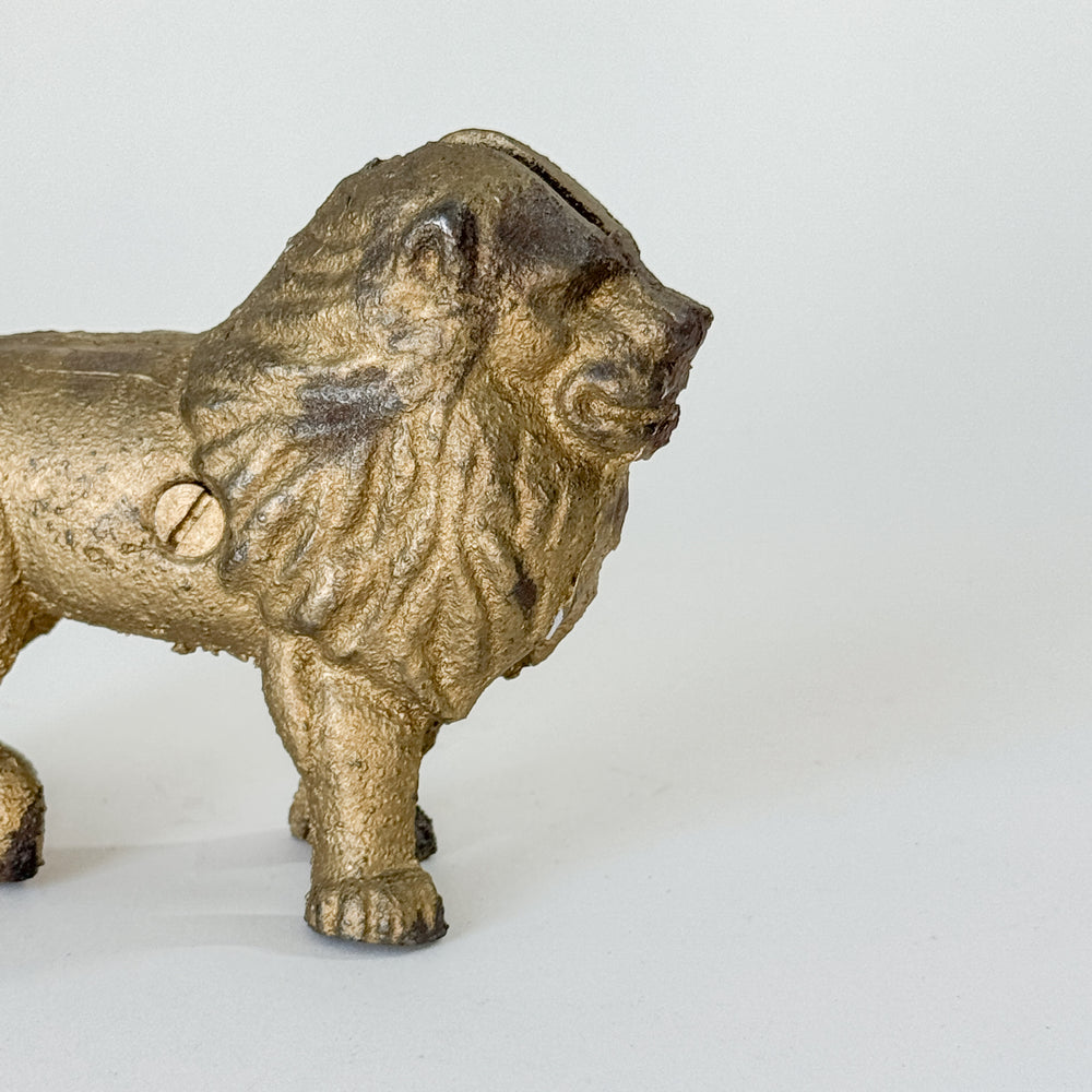 Vintage Gold Cast Iron Lion Bank