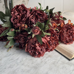 Burgundy Peony Faux Stem