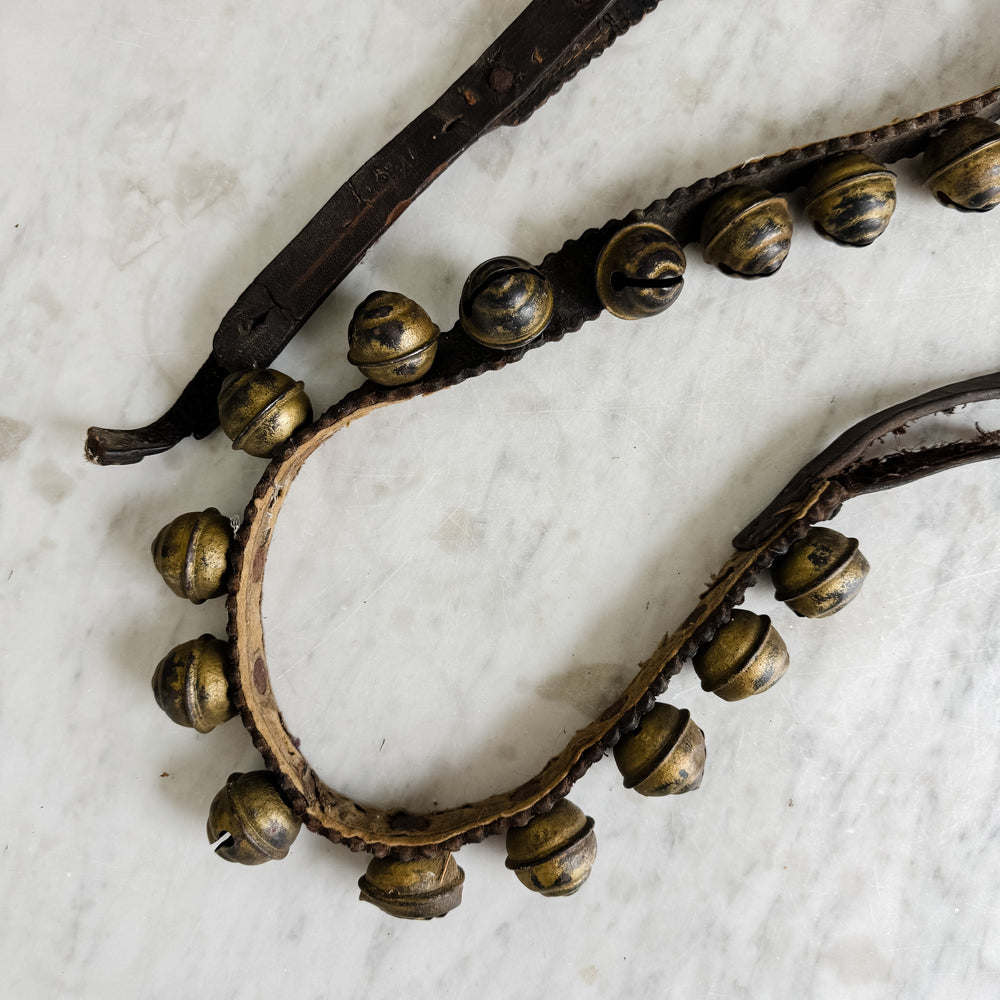 vintage leather sleigh bell set.
