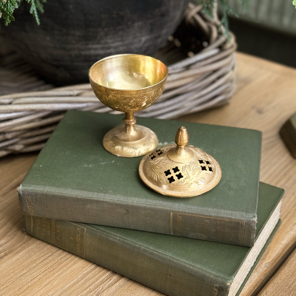 Vintage Brass Pedestal Lidded Dish.