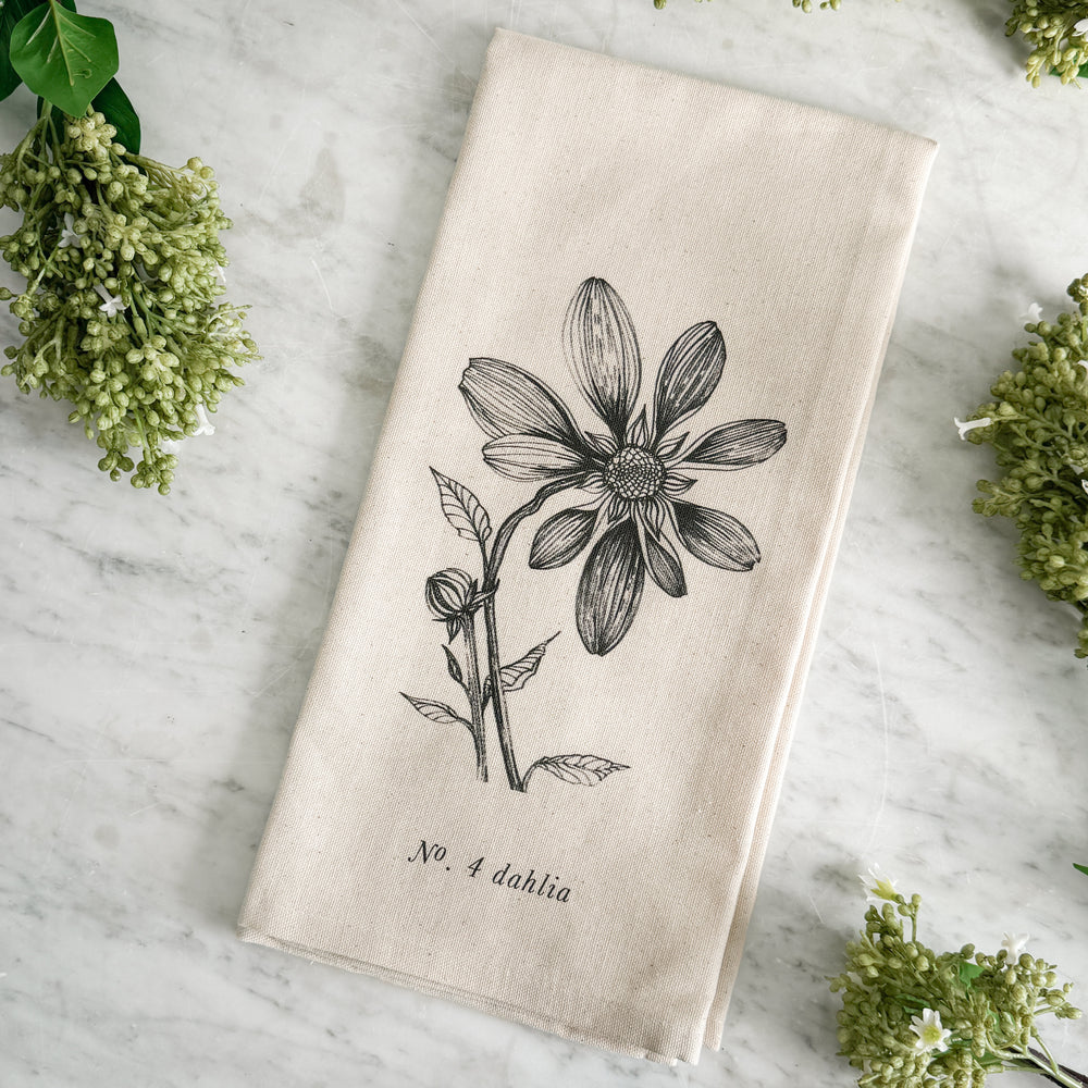 Linen Tea Towel - No. 4 Dahlia.