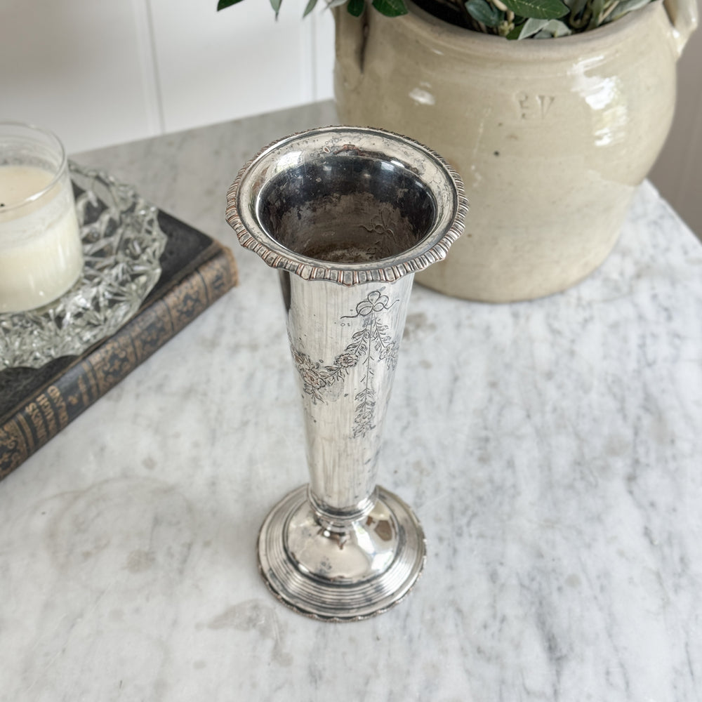 Vintage Silver Etched Tapered Vase