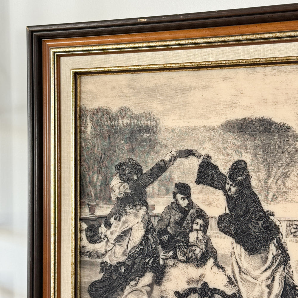 Vintage Faux Ivory Framed Skating Print