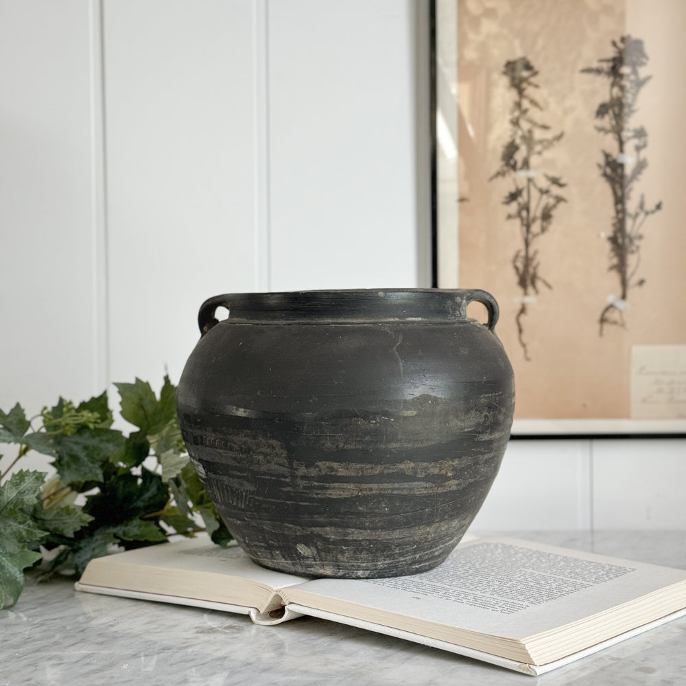 Vintage Black Pot with Handles.