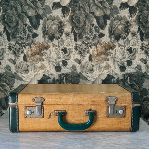 Vintage green and leather suitcase.