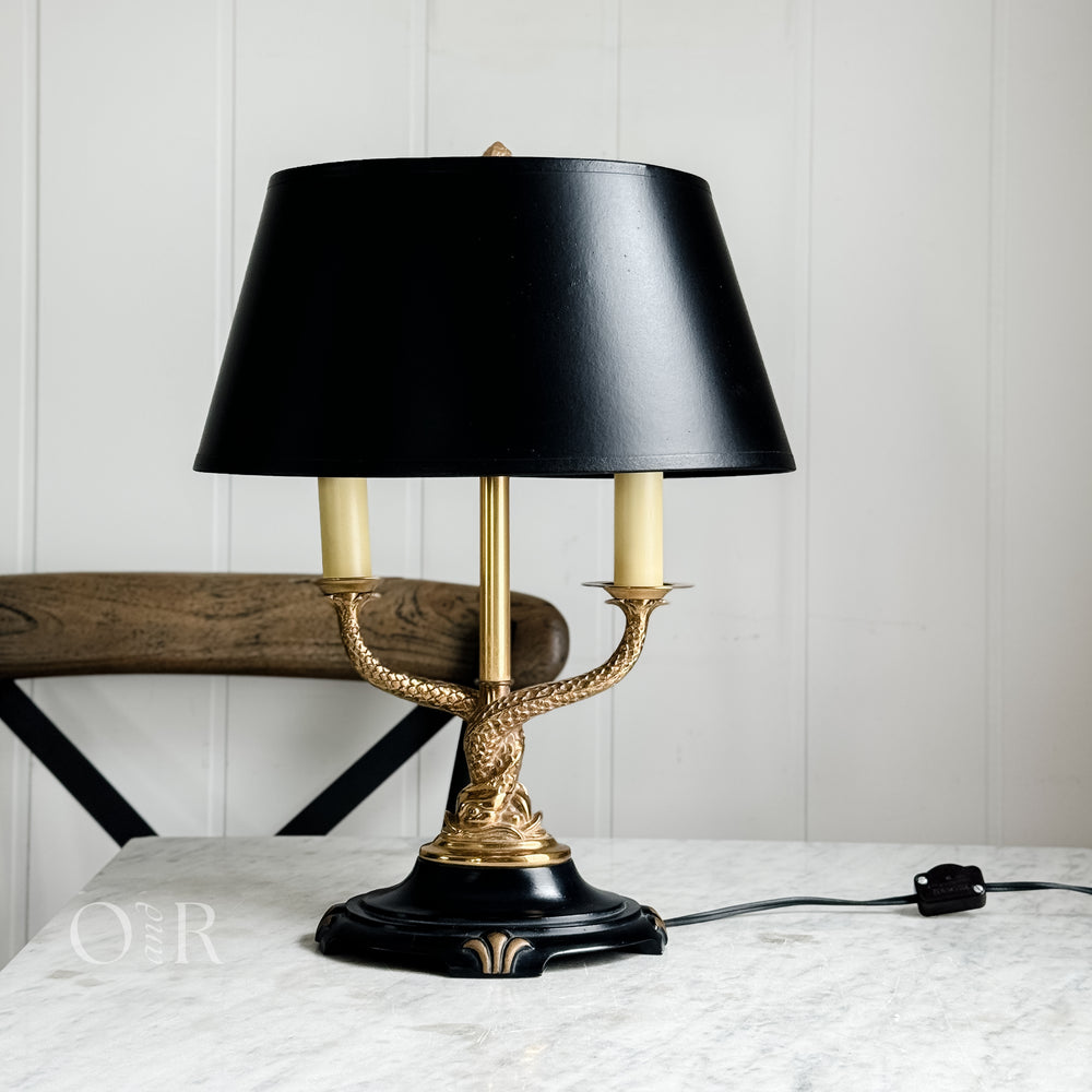 Vintage Black Brass Double Fish Lamp
