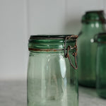 Vintage M Wide Green Glass Canning Jar- FRANCE