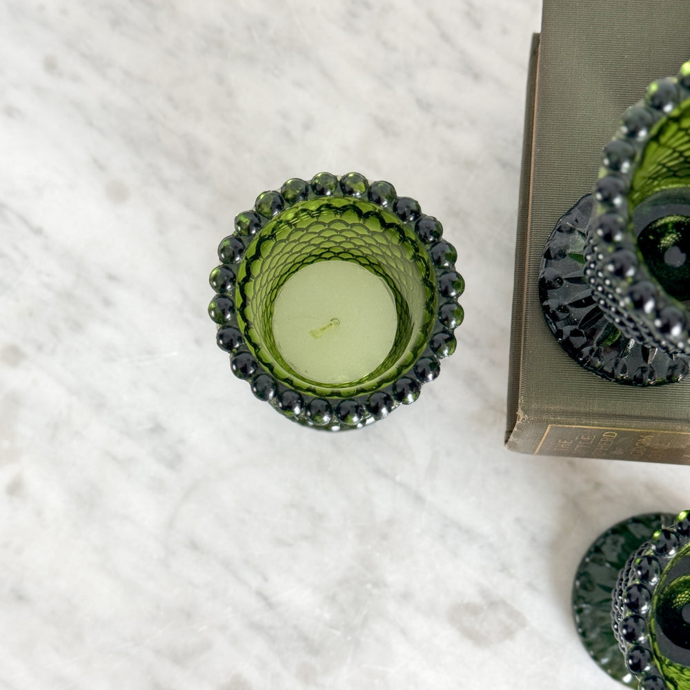 Vintage green Hobnail votive tealight.