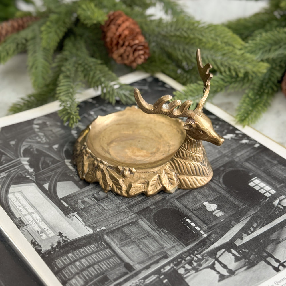 Vintage brass deer trinket dish