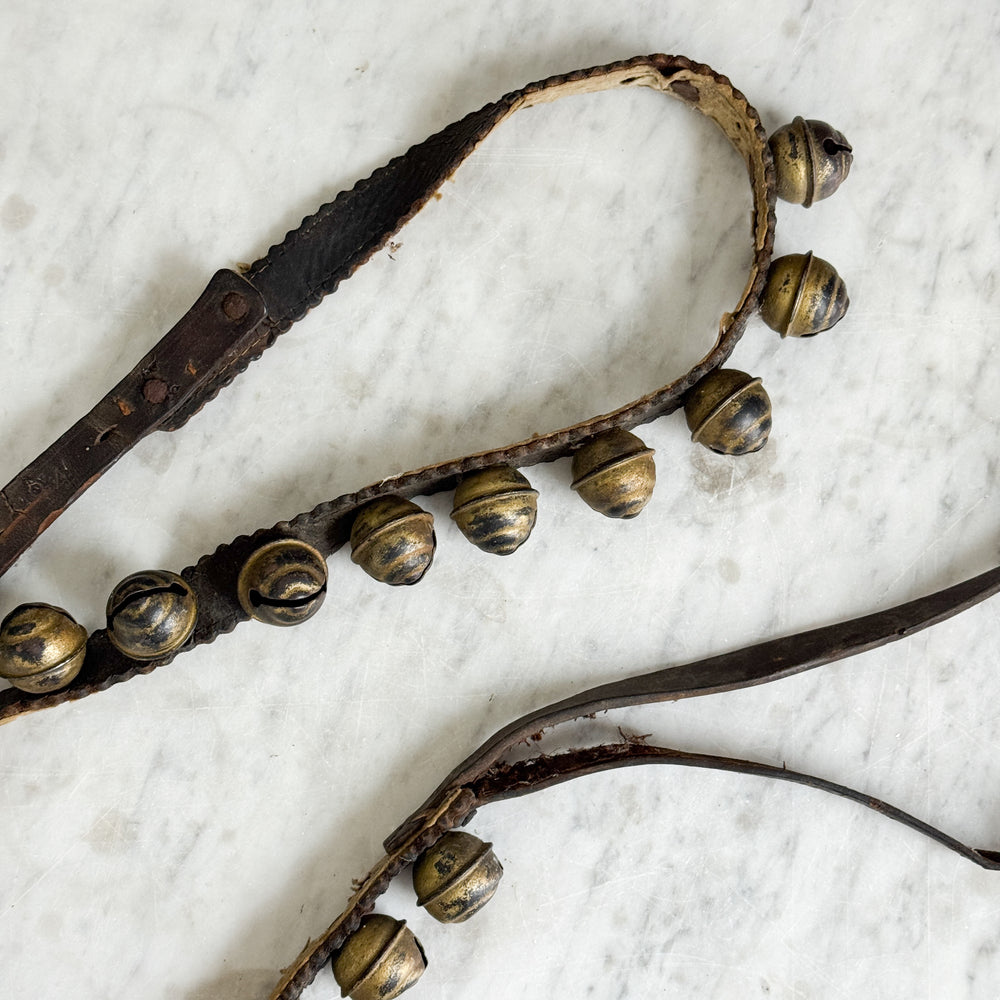 vintage leather sleigh bell set.