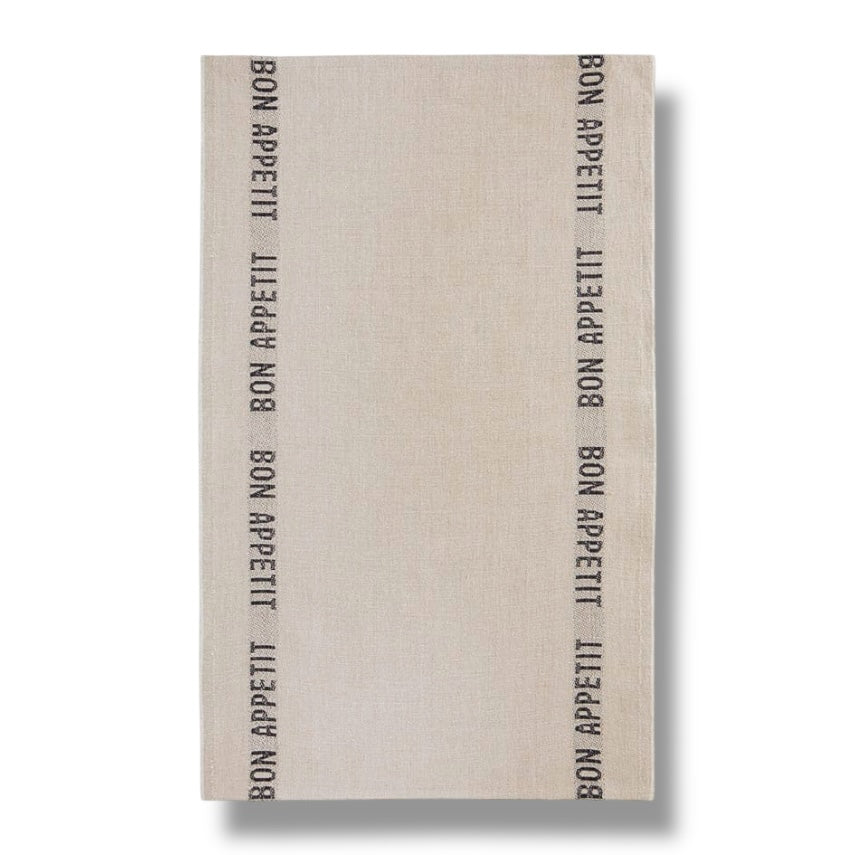 Linen Tea Towel - Bon Appetit Black