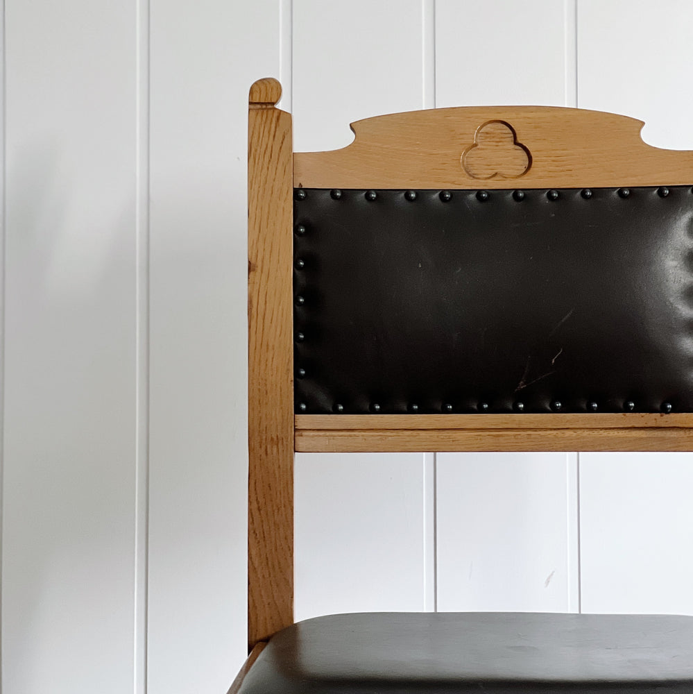 Vintage black leather wood chair