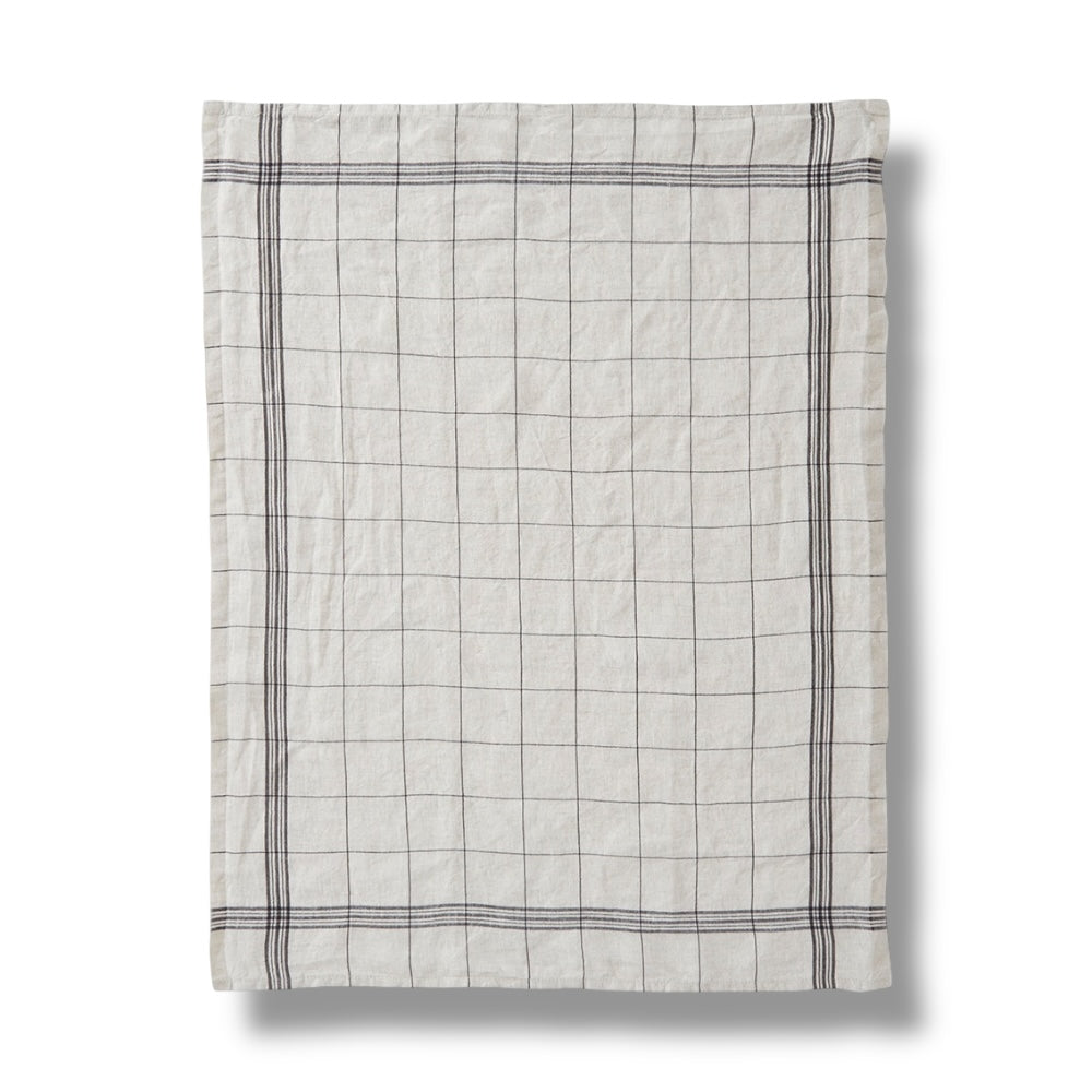 Linen Tea Towel - Black Grid