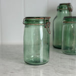 Vintage M Wide Green Glass Canning Jar- FRANCE