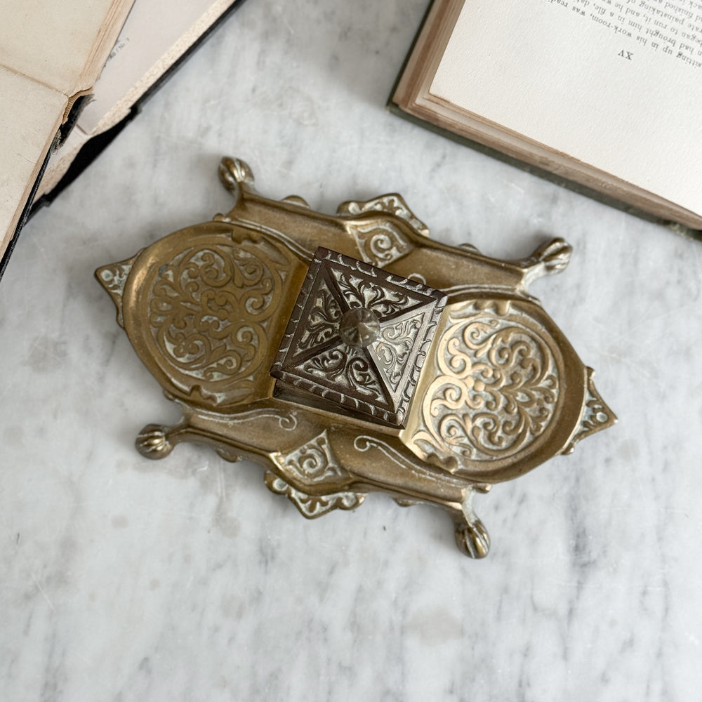 Vintage Brass Inkwell
